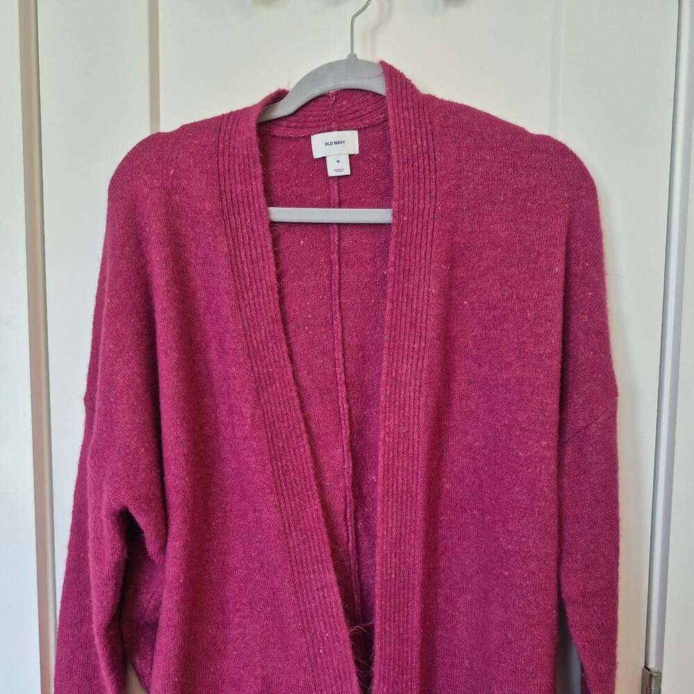 Old Navy Pink Confetti Open Front Cardigan Sweater Size Medium Cozy Layering